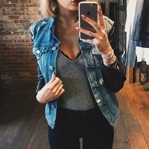 Rag & Bone Leather Sleeve Jean Jacket